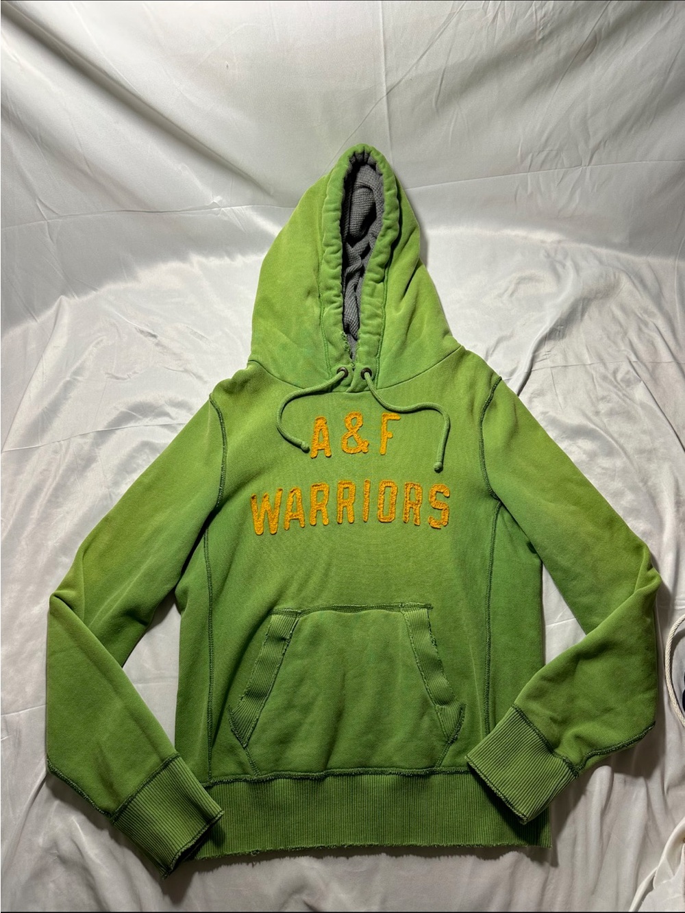 Abercrombie & Fitch Green Hoodie Warriors Golden Embroider Medium Distressed Y2K